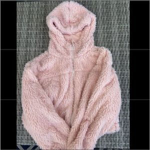 Urban Outfitters Cropped fuzzy pink full zip hoodie